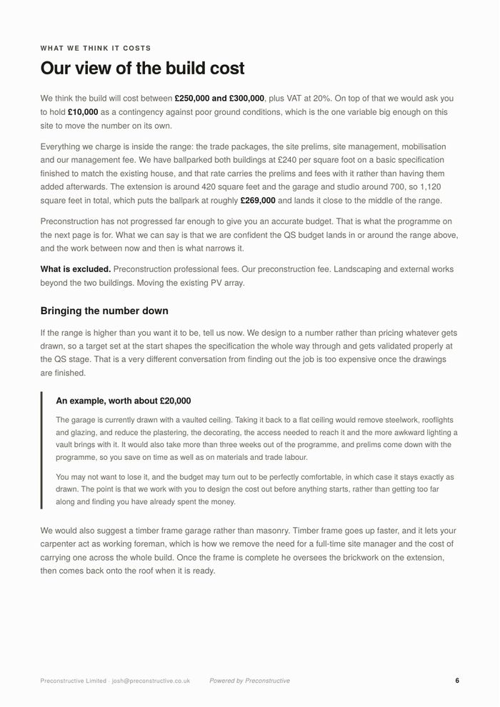 Our view of the build cost